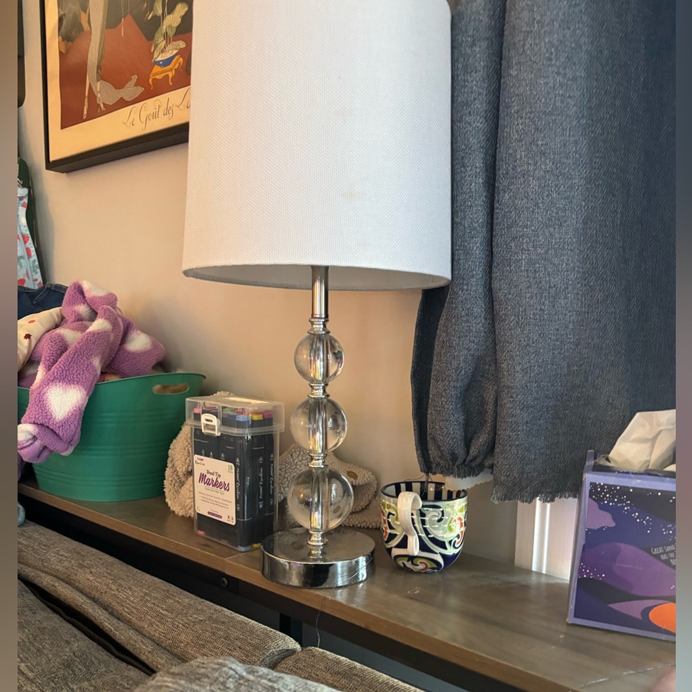 Clear Glass Orb Table Lamp with White Shade - Picture 2 of 2